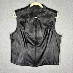 The Leather Ranch Vest Womens Large Zipper Moto Biker Motorcycle 90s Goth Y2K
